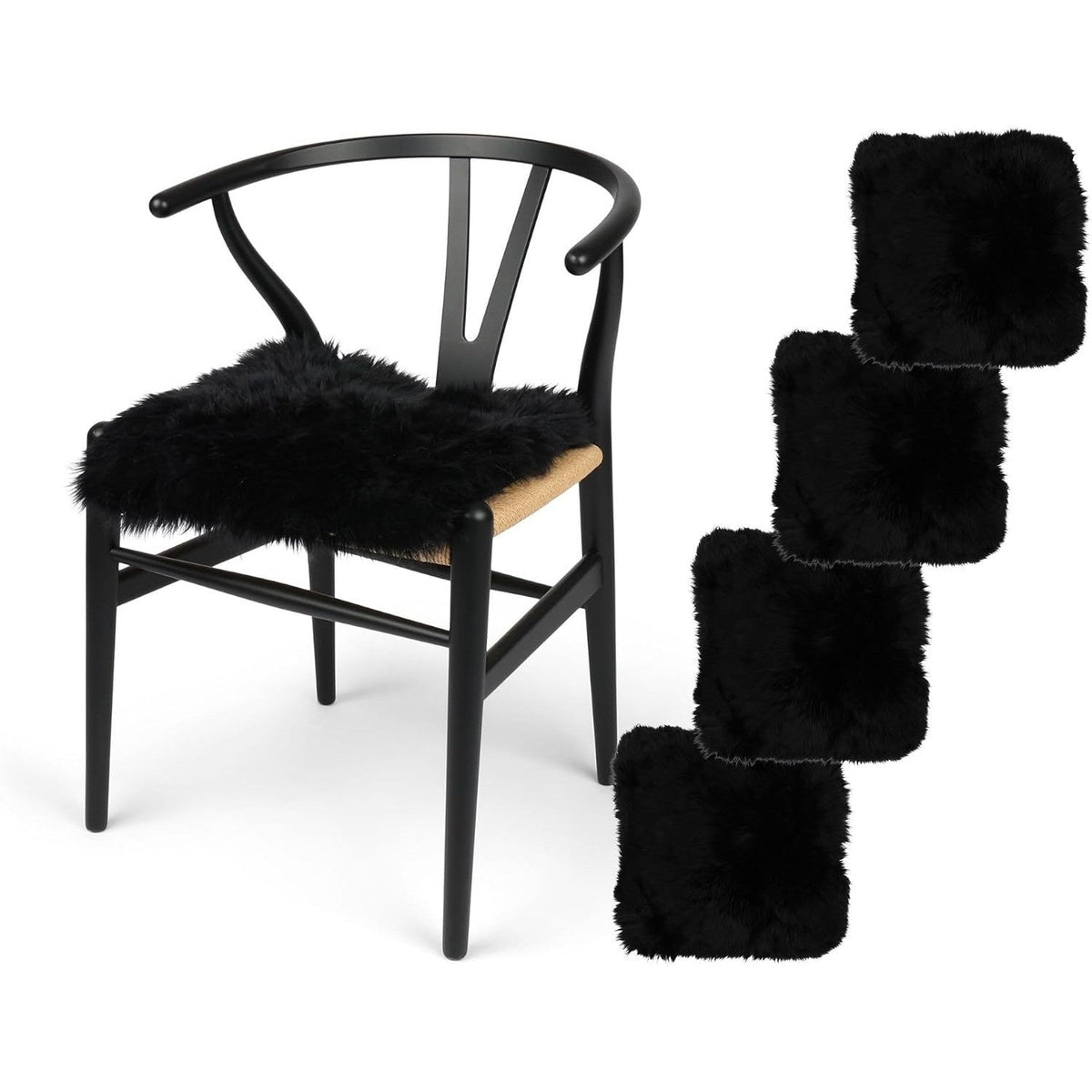 Galettes de chaise en peau de mouton, lot de 4 – noir