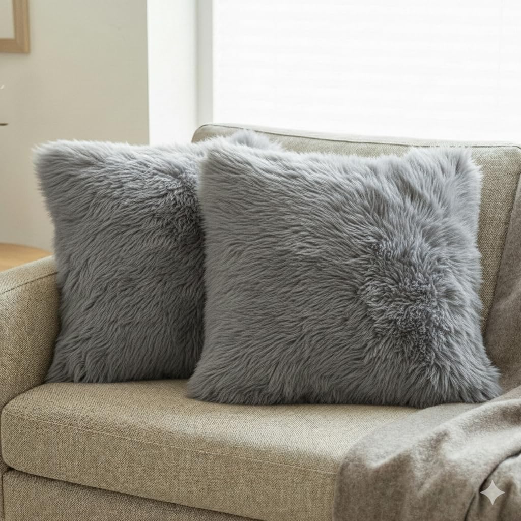 Peaux de mouton & coussins gris clair
