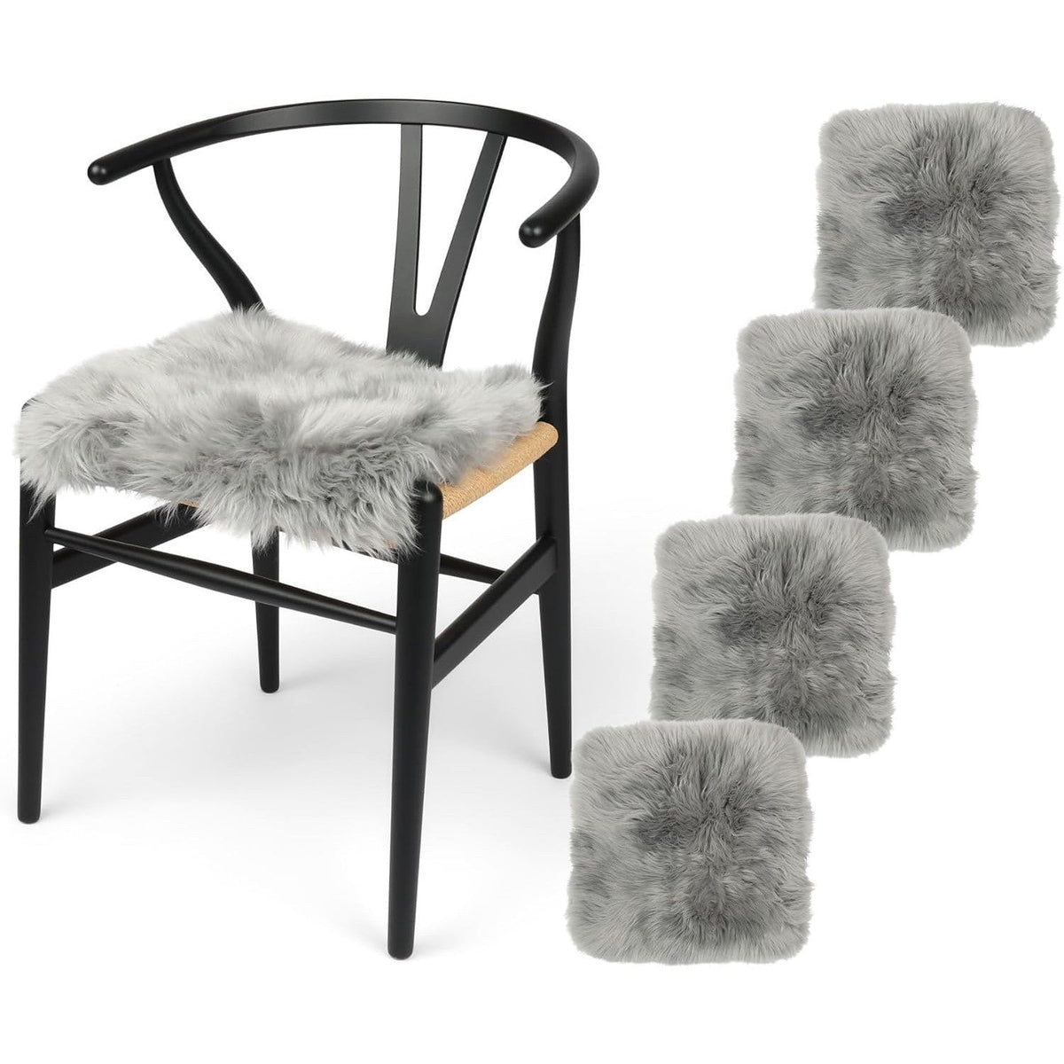 Galettes de chaise en peau de mouton, lot de 4 – gris clair